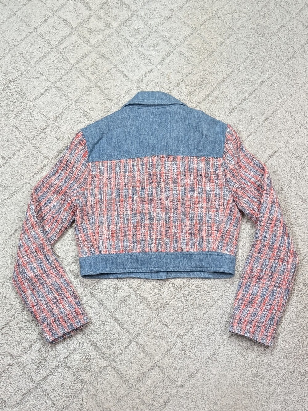 House of Harlow 1960 Jacket Womens XS Blue Red Denim Tweed Crop Preppy Retro - Picture 8 of 8
